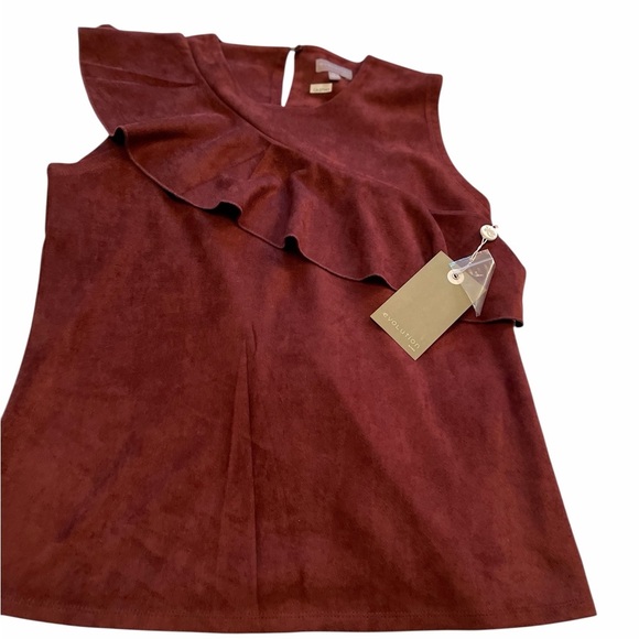Evolution Rust Color Faux Suede Sleeveless Top/Ruffle-Back Keyhole-Medium NWT - Picture 6 of 10